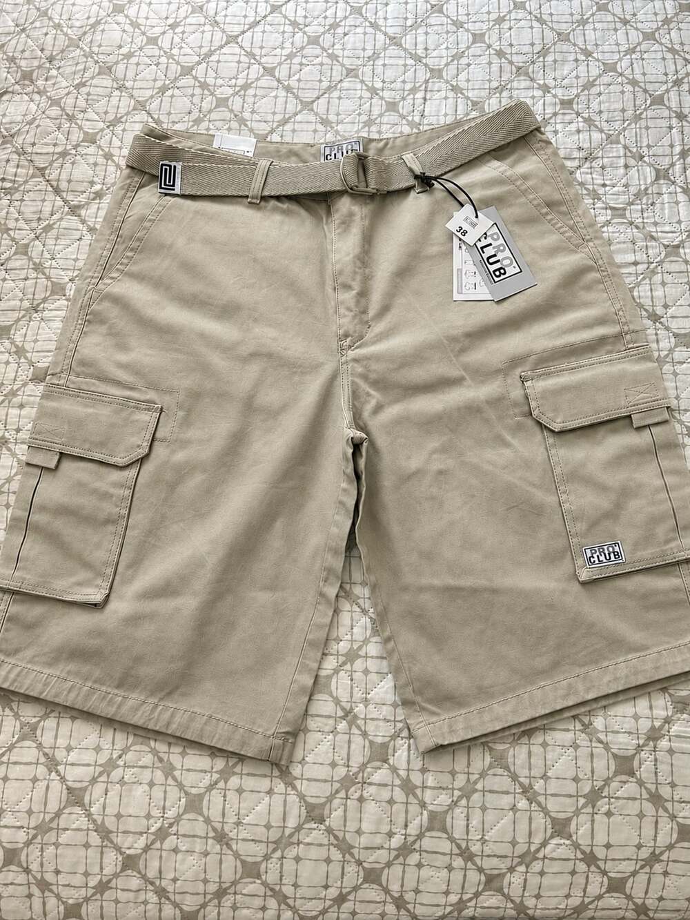 Pro Club Men's Cargo Shorts Size 38 Khaki with Belt